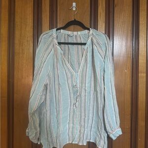 Rails Brielle Stripe Tie Front Linen Blend Blouse.